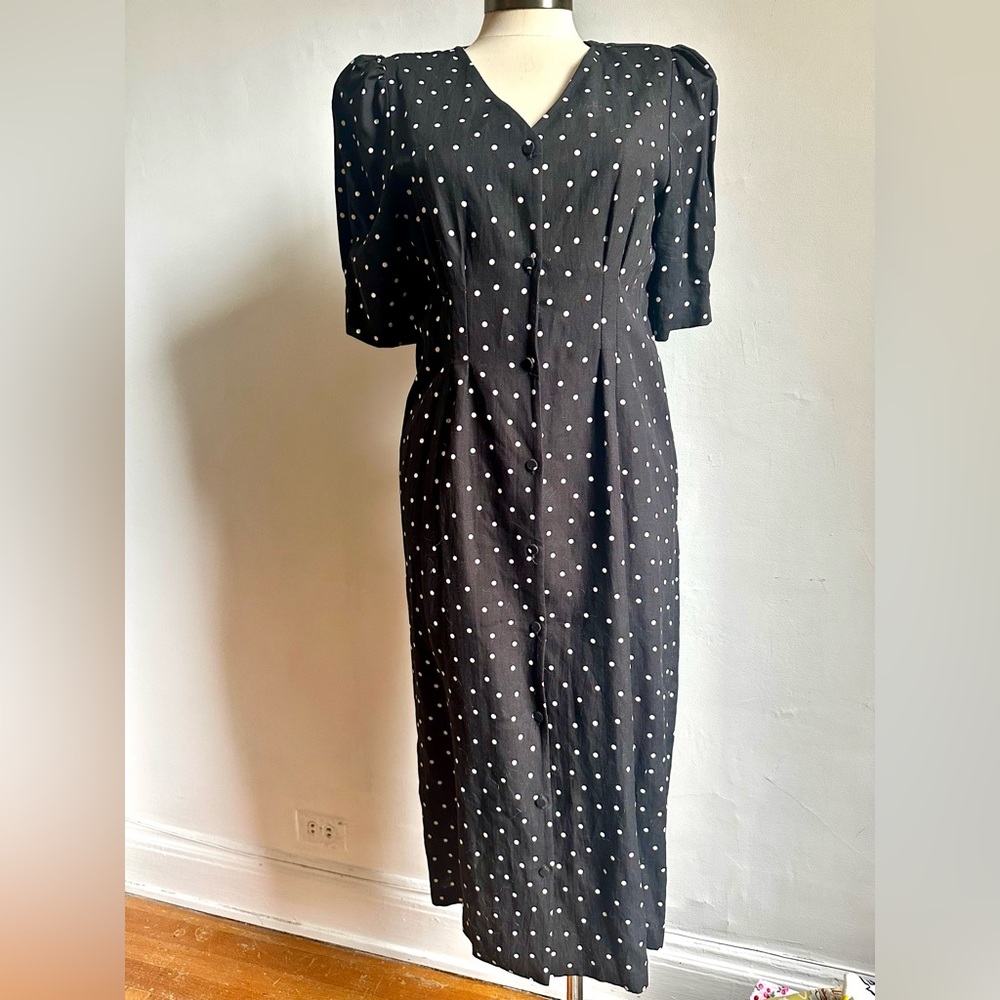 Pinkyotto Black&White Polka Dot Retro Inspired Button-down Cotton Fitted Dress 6